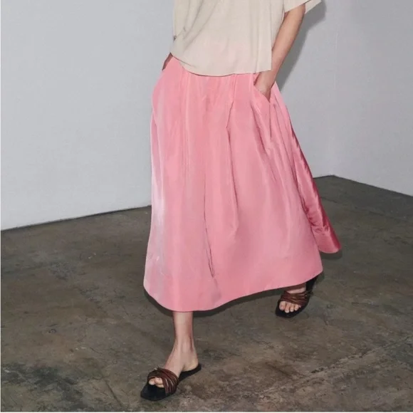 NWT Zara Woman ZW COLLECTION MIDI SKIRT Pink Size S Small - Picture 2 of 10